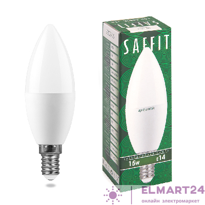 Лампа светодиодная SAFFIT SBC3715 Свеча E14 15W 6400K 55207