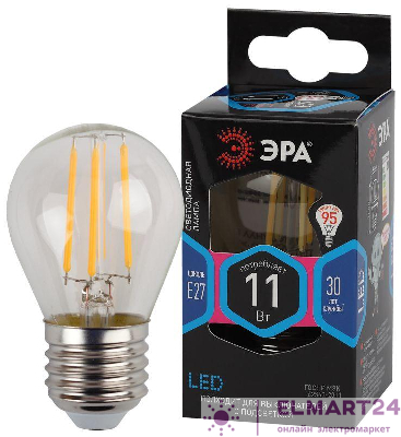 Лампа светодиодная филаментная F-LED P45-11W-840-E27 11Вт P45 шар 4000К нейтр. бел. E27 Эра Б0047015