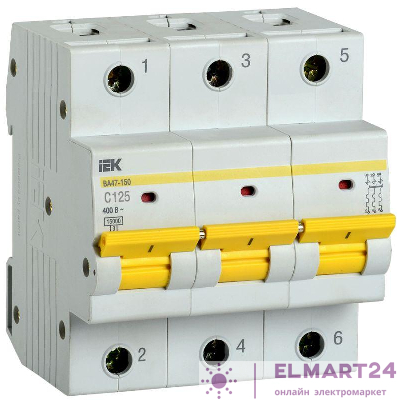 Выключатель автоматический модульный 3п C 125А 15кА ВА47-150 KARAT IEK MVA50-3-125-C