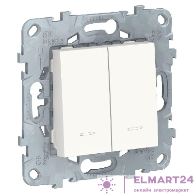 Переключатель проходной 2-кл. 2мод. СП Unica New IP21 (2х(сх. 6а)) с подсветкой бел. SchE NU521318N