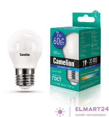 Лампа светодиодная LED7-G45/865/E27 7Вт 220В Camelion 12647