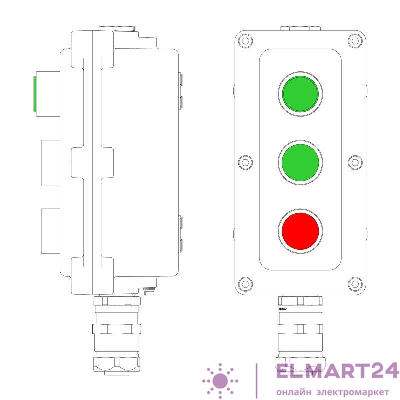 Пост управления взрывонепроницаемый из алюминия LCSD-03-B-MC-L1G(220)x1-P1G(11)x1-P1R(11)x1-PCMB-KAEPM3MHK-26 DKC LCSD21000128