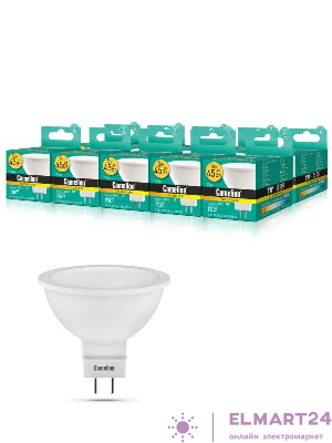 Лампа светодиодная LED5-MR16/830/GU5.3 5Вт 3000К тепл. бел. GU5.3 370лм 12В Camelion 12025