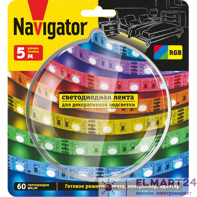 Лента светодиодная 95 146 NLS-SET-04 RGB 5м 60шт/м адаптер 1м IP20 Navigator 95146