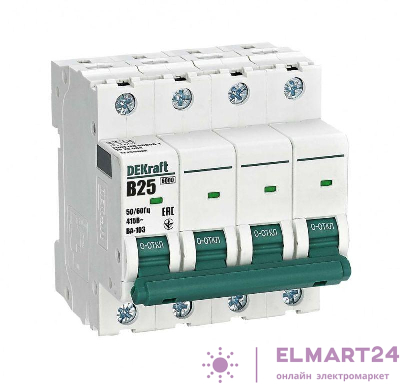 Выключатель автоматический модульный 4п B 25А 6кА ВА-103 DEKraft 12259DEK