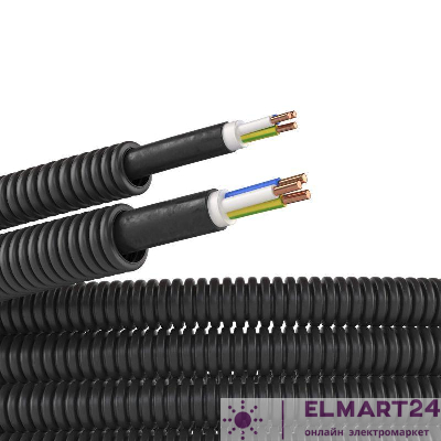Труба гофрированная ПНД гибкая d16мм с кабелем ВВГнг(А)-LS 2.5х3 РЭК ГОСТ+ черн. (уп.25м) DKC 7S71625