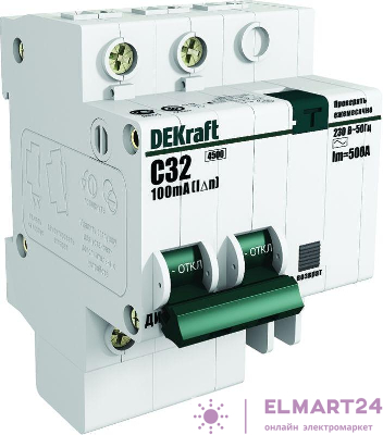 Выключатель автоматический дифференциального тока 2п (1P+N) D 25А 30мА тип AC ДИФ-101 со встроен. защит. от сверхтоков DEKraft 15168DEK