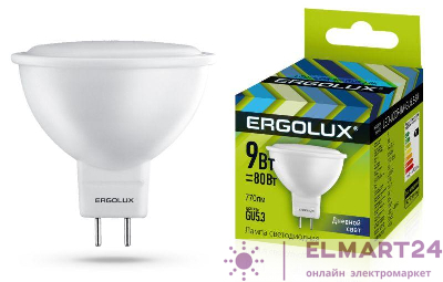 Лампа светодиодная LED-JCDR-9W-GU5.3-6K JCDR 9Вт GU5.3 6500К 172-265В Ergolux 13626