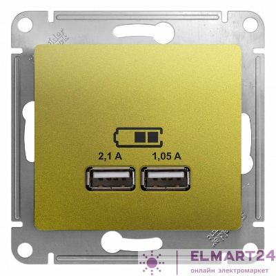 Розетка USB 2-м СП Glossa тип A+A 5В/2100мА 2х5В/1050мА механизм фисташк. SE GSL001033