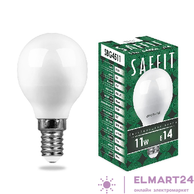 Лампа светодиодная SAFFIT SBG4511 Шарик E14 11W 6400K 55140
