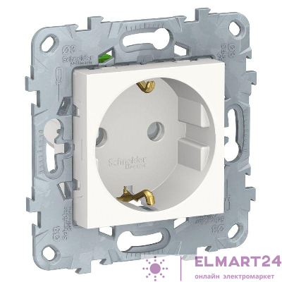 Механизм розетки 1-м СП 2мод. Unica New 16А IP21 250В с заземл. защ. шторки быстрозажим. клеммы бел. SchE NU505718