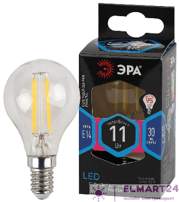 Лампа светодиодная филаментная F-LED P45-11W-840-E14 11Вт P45 шар 4000К нейтр. бел. E14 Эра Б0047014