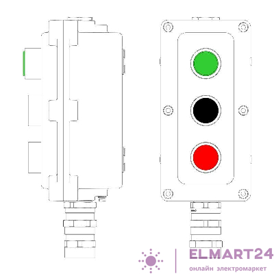 Пост управления взрывонепроницаемый из алюминия LCSD-03-B-MB-L1G(220)x1-P1B(11)x1-P1R(11)x1-PBMB-KA2MHK DKC LCSD21000105