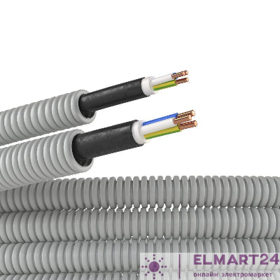 Труба гофрированная ПВХ гибкая d16мм с кабелем ВВГнг(А)-LS 3х2.5 РЭК ГОСТ+ сер. (уп.50м) DKC 9S91650