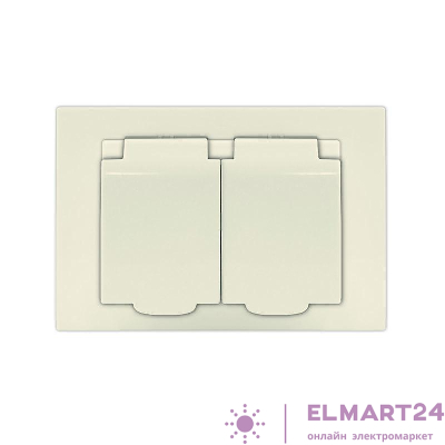 Розетка 2-м СП Афина 16А IP20 с заземл. c крышкой в сборе сл. кость (ivory) Universal A0031-I