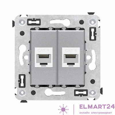 Розетка компьютерная 2-м СП Avanti "Закаленная сталь" RJ45 кат.6 без шторок механизм DKC 4404694