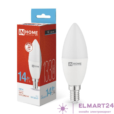 Лампа светодиодная LED-СВЕЧА-VC 14Вт E14 6500К 1330лм IN HOME 4690612047775