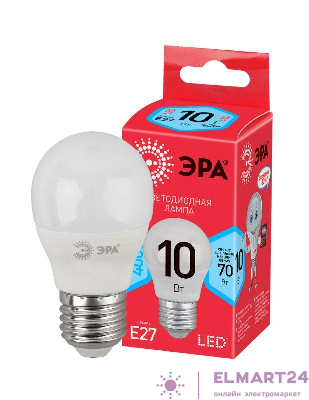 Лампа светодиодная ECO LED P45-10W-840-E27 (диод шар 10Вт нейтр. E27) ЭРА Б0032971