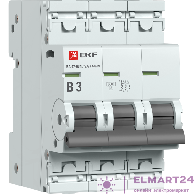 Выключатель автоматический модульный 3п B 3А 6кА ВА 47-63N PROxima EKF M636303B