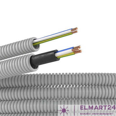 Труба гофрированная ПВХ гибкая d16мм с проводом ПВ-1(ПуВ) 3х2.5 РЭК ГОСТ+ сер. (уп.25м) DKC 9V91625