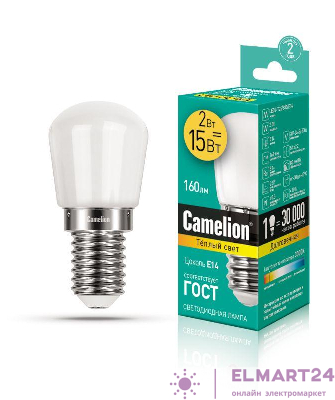 Лампа светодиодная LED2-T26/830/E14 2Вт 220В Camelion 13153