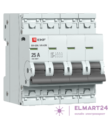 Выключатель нагрузки 4п 25А ВН-63N PROxima EKF S63425