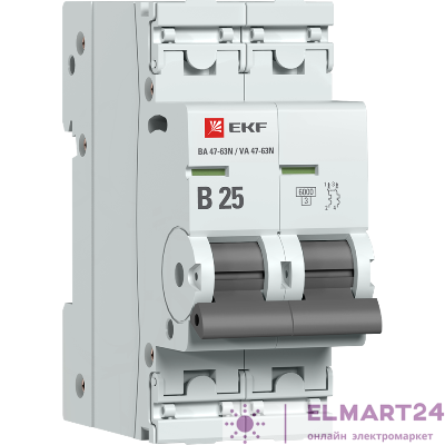 Выключатель автоматический модульный 2п B 25А 6кА ВА 47-63N PROxima EKF M636225B