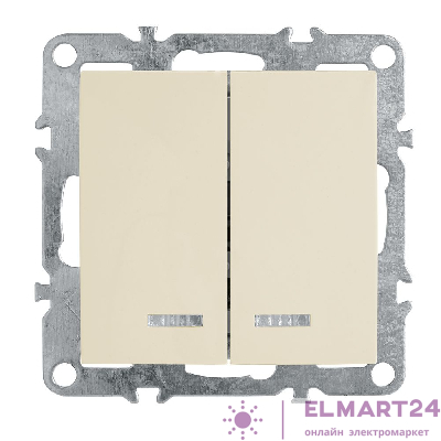 Выключатель 2-клавишный с индикатором (механизм), STEKKER, PSW10-9102-02, 250В, 10А, серия Эрна, слоновая кость 39321