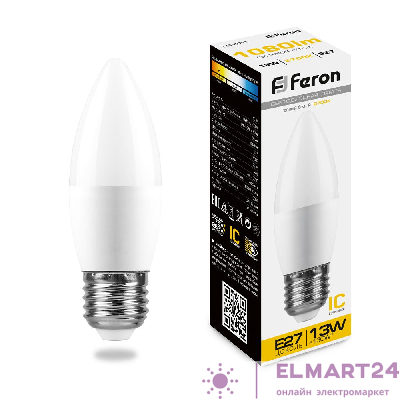 Лампа светодиодная Feron LB-970 Свеча E27 13W 2700K 38110