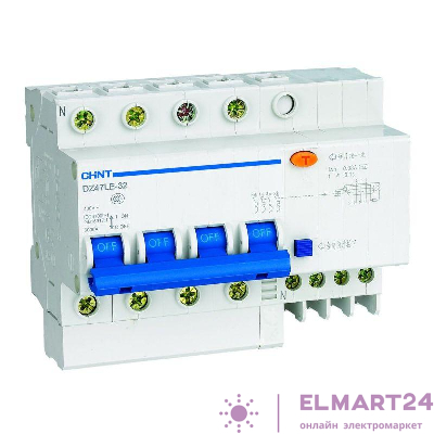 Выключатель автоматический дифференциального тока 4п C 32А 30мА тип AC 6кА DZ47LE-32 CHINT 199644