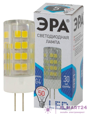 Лампа светодиодная JC-5w-220V-corn ceramics-840-G4 400лм ЭРА Б0027858