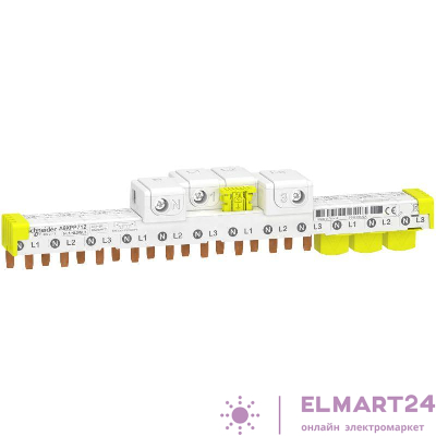 Шинка гребенчатая Acti9 3(P+N) (NL1NL2NL3…(шаг 9мм)) для iDPN iCV40 iDIFK 63А 12мод. с ввод. SchE A9XPP712