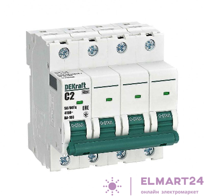 Выключатель автоматический модульный 4п C 2А 6кА ВА-103 DEKraft 12313DEK