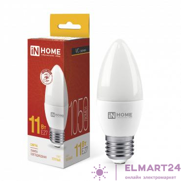 Лампа светодиодная LED-СВЕЧА-VC 11Вт свеча 3000К тепл. бел. E27 1050лм 230В IN HOME 4690612020488