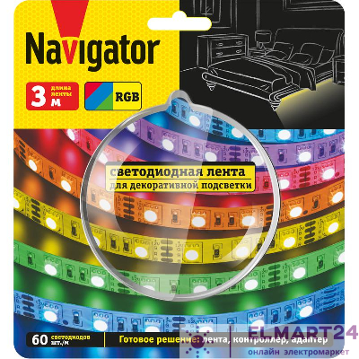 Лента светодиодная 95 145 NLS-SET-03 RGB 3м 60шт/м адаптер 1м IP20 Navigator 95145