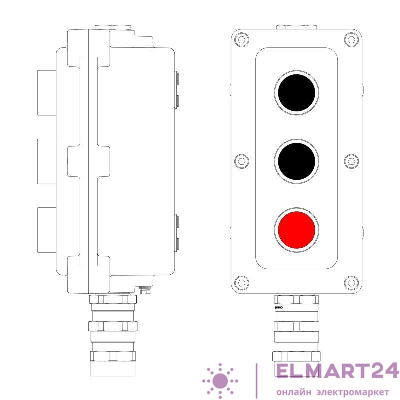 Пост управления взрывонепроницаемый из алюминия LCSD-03-B-MB-P1B(11)x1-P1B(11)x1-P1R(11)x1-PBMB-KA2MHK DKC LCSD21000101