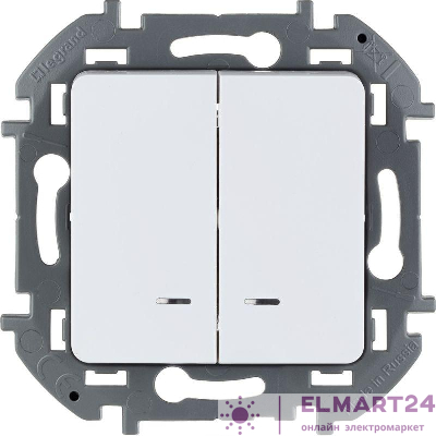 Выключатель 2-кл. Inspiria 10А IP20 250В 10AX с подсветкой/индикацией механизм бел. Leg 673630