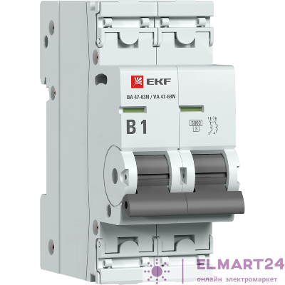 Выключатель автоматический модульный 2п B 1А 6кА ВА 47-63N PROxima EKF M636201B
