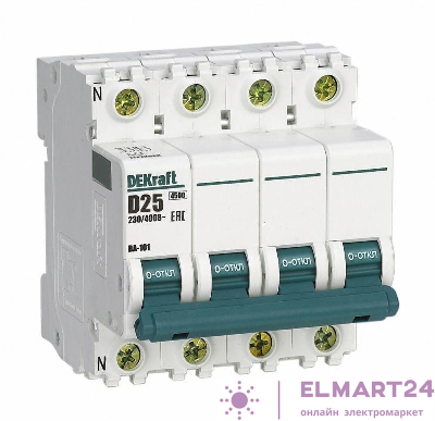 Выключатель автоматический модульный 4п (3P+N) D 25А 4.5кА ВА-101 DEKraft 11272DEK