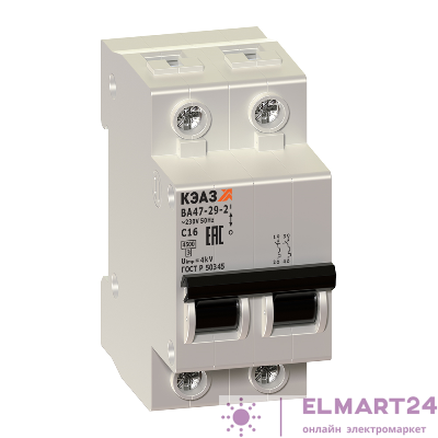 Выключатель автоматический модульный 2п C 63А 4.5кА ВА47-29-2C63-УХЛ3 КЭАЗ 141604