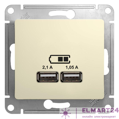 Розетка USB 2-м СП Glossa тип A+A 5В/2.1А 2х5В/1.05А механизм беж. SE GSL000233