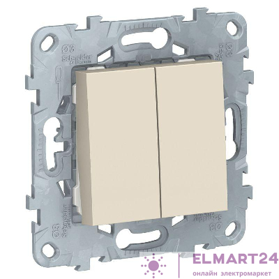 Переключатель проходной 2-кл. 2мод. СП Unica New IP21 (2х(сх. 6)) 250В 10AX беж. SchE NU521344