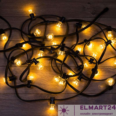 Гирлянда "LED Galaxy Bulb String" 10м 6х30LED тепл. бел. IP65 влагостойкая провод черн. каучук Neon-Night 331-326