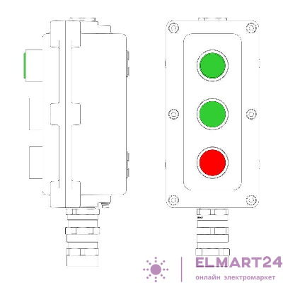 Пост управления взрывонепроницаемый из алюминия LCSD-03-B-MC-L1G(220)x1-P1G(11)x1-P1R(11)x1-PCMB-KA3MHK DKC LCSD21000108