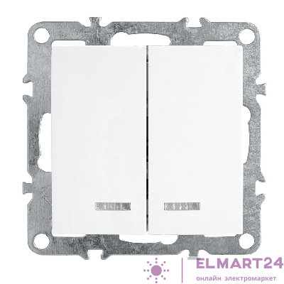 Выключатель 2-клавишный с индикатором (механизм), STEKKER, PSW10-9102-01, 250В, 10А, серия Эрна, белый 39310