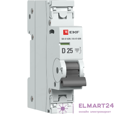 Выключатель автоматический модульный 1п D 25А 6кА ВА 47-63N PROxima EKF M636125D