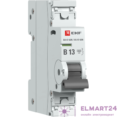Выключатель автоматический модульный 1п B 13А 6кА ВА 47-63N PROxima EKF M636113B