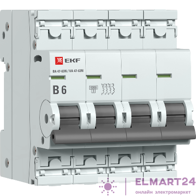 Выключатель автоматический модульный 4п B 6А 6кА ВА 47-63N PROxima EKF M636406B