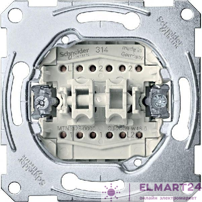 Механизм переключателя на 2 направления 2-кл. СП Merten 10А IP20 (сх. 6+6) SchE MTN3128-0000