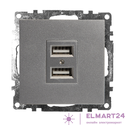 Розетка USB 2-местная (механизм), STEKKER GLS10-7115-03, 250B, 2,1А, серия Катрин, серебро 39588